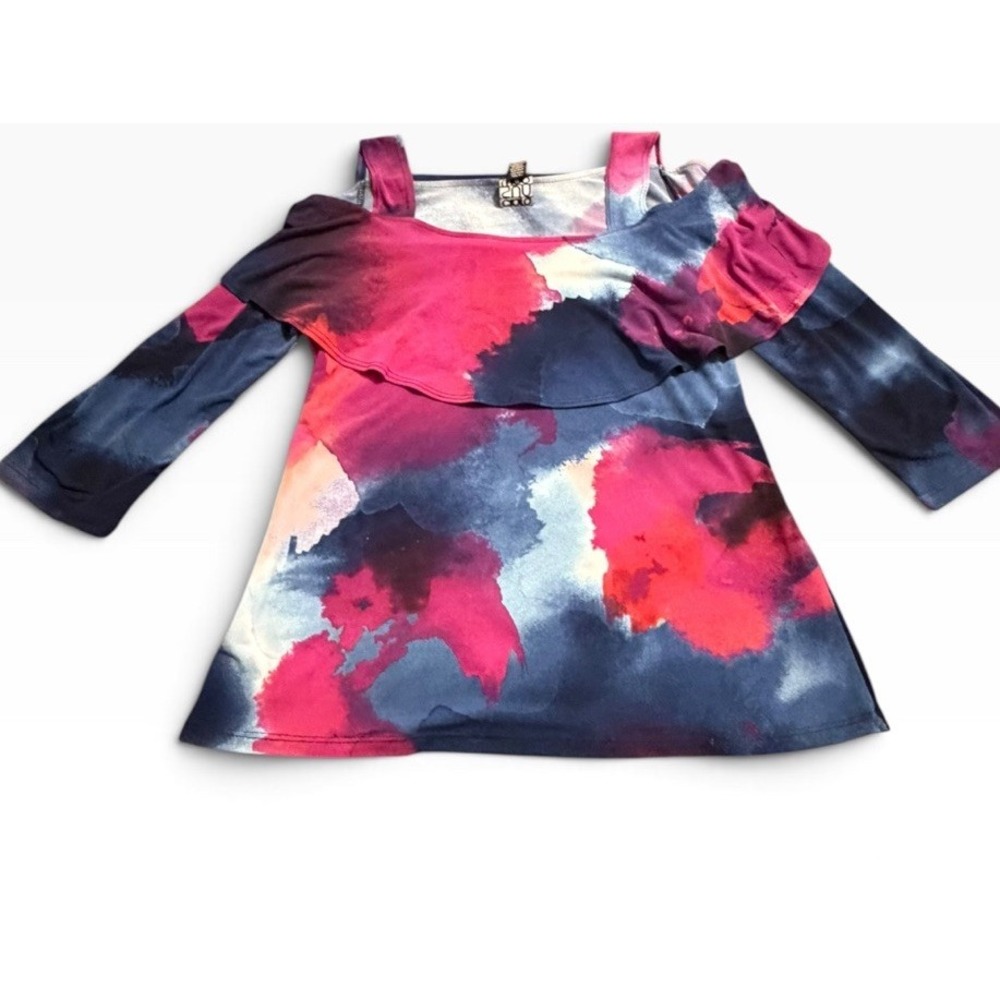 Clara Sun Woo Abstract Watercolor Cold Shoulder Going Out Top XS Artsy Statement